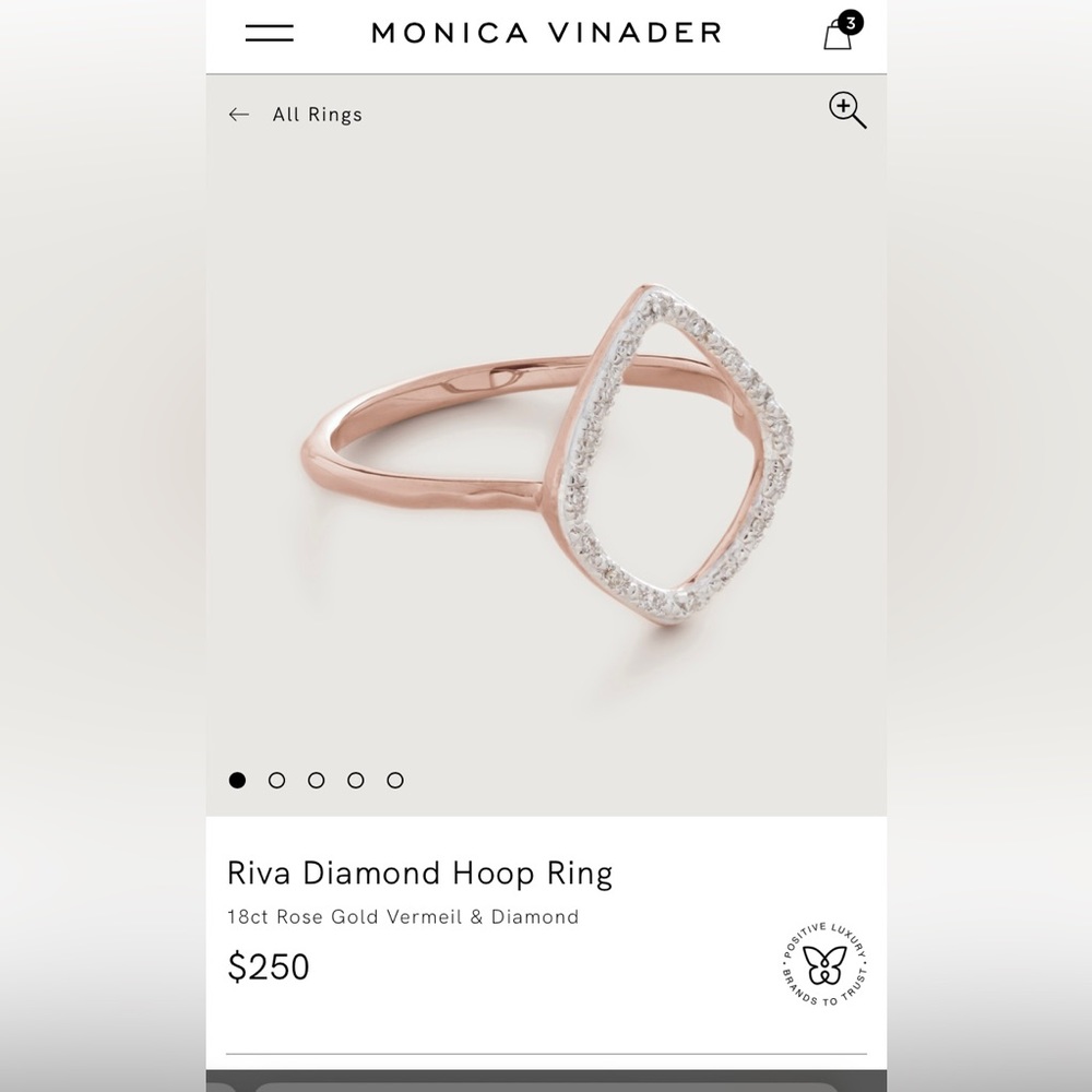 Monica Vinader ring. Rose Gold Vermeil with Diamonds.